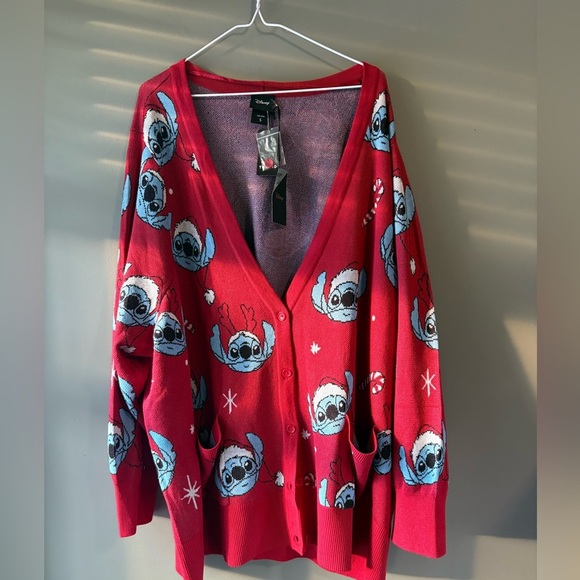 Disney Torrid, size 5X plus size Red and Blue Stitch Holiday Women's Cardigan - Picture 3 of 8